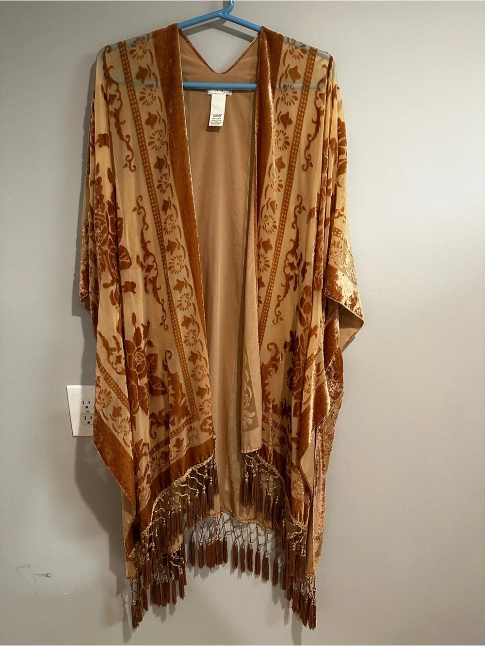 Free People Nightbird Velvet Burnout Fringe Kimono / Duster O/S Boho - Picture 4 of 9